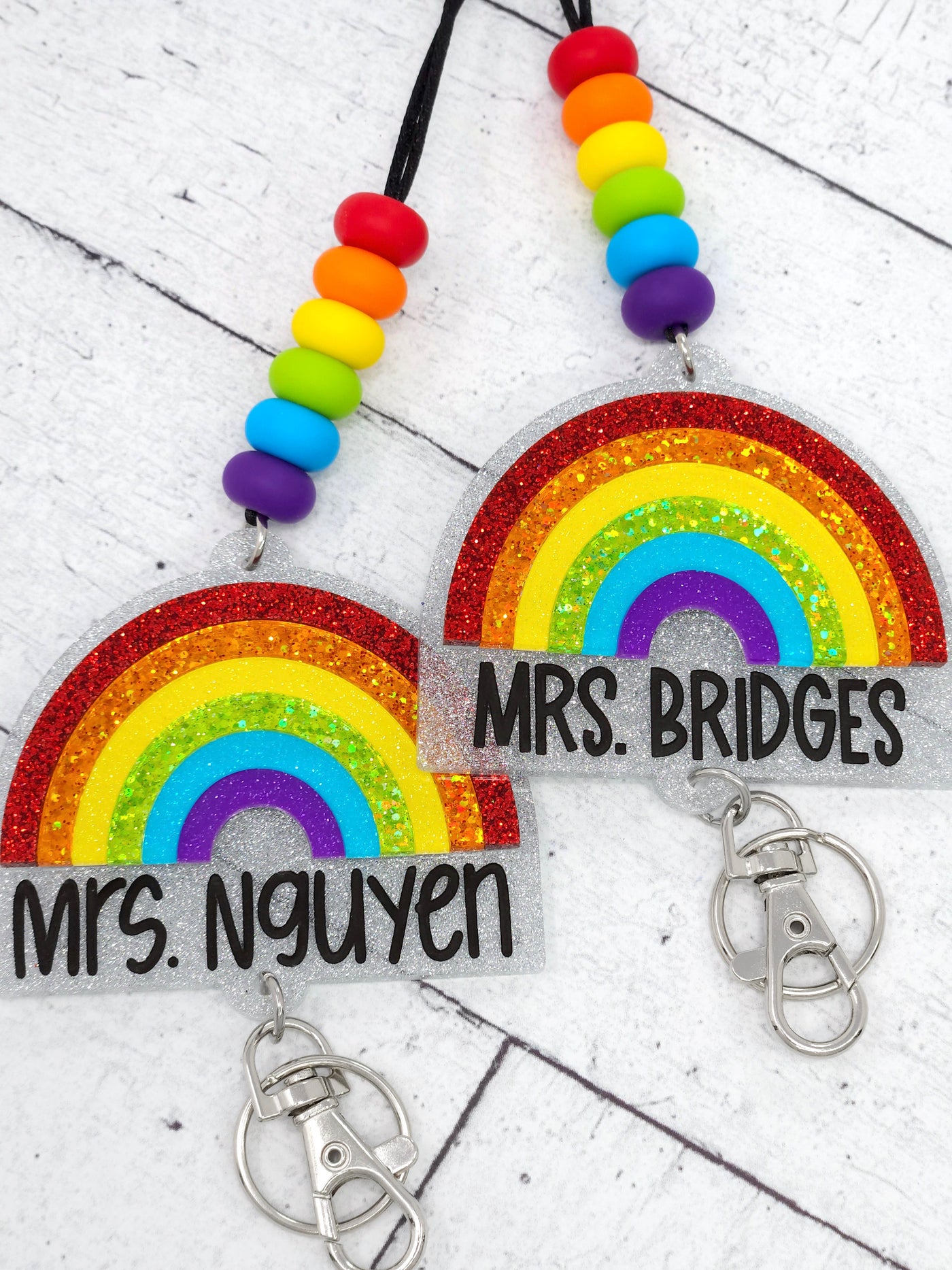 Personalized Rainbow Glitter Acrylic Lanyard