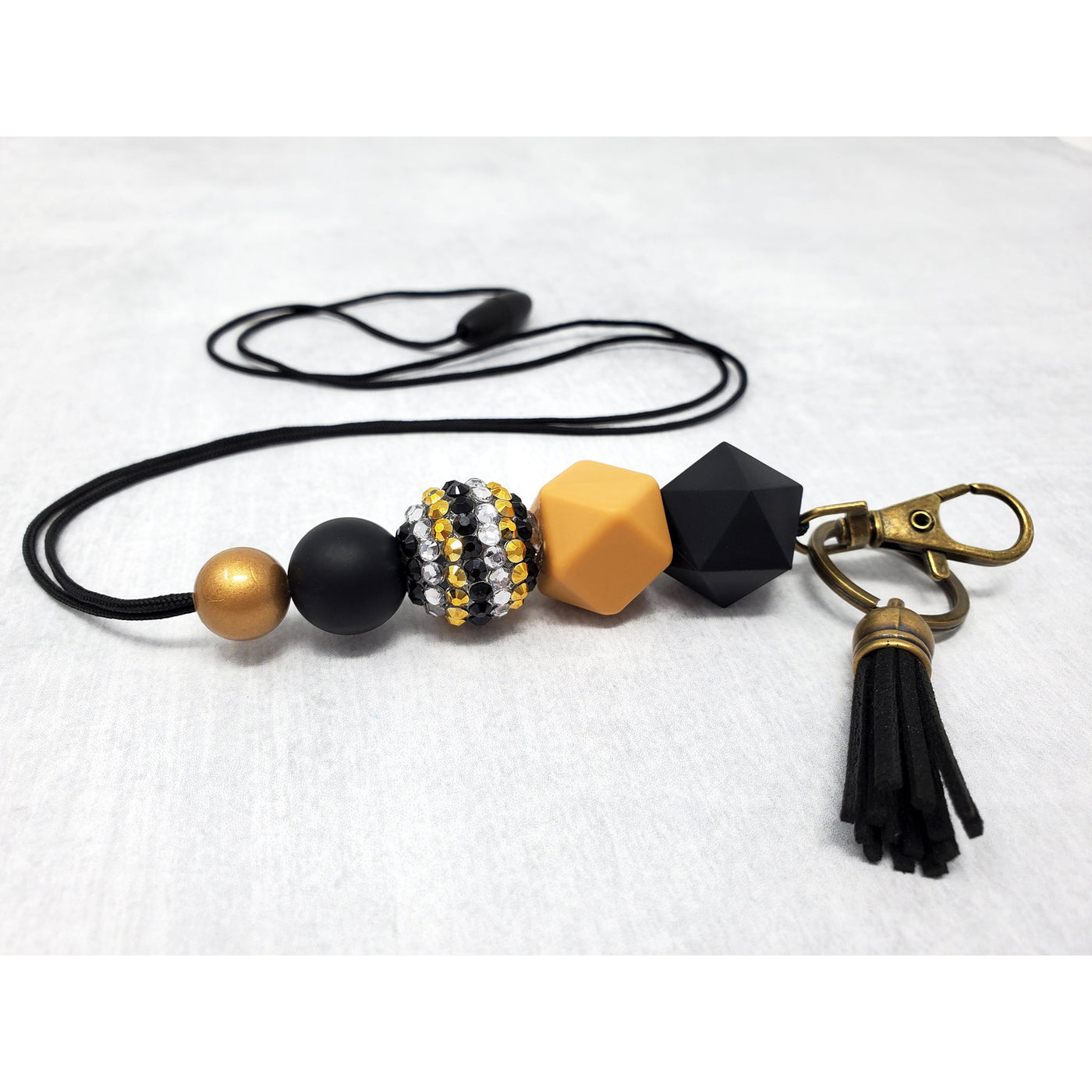 Black and Antique Gold Silicone Lanyard
