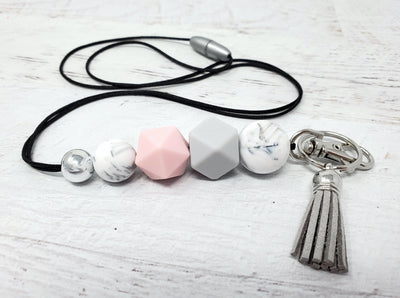 Pink and Gray Silicone Lanyard