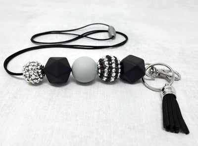 Black and Silver Sparkle Silicone Lanyard