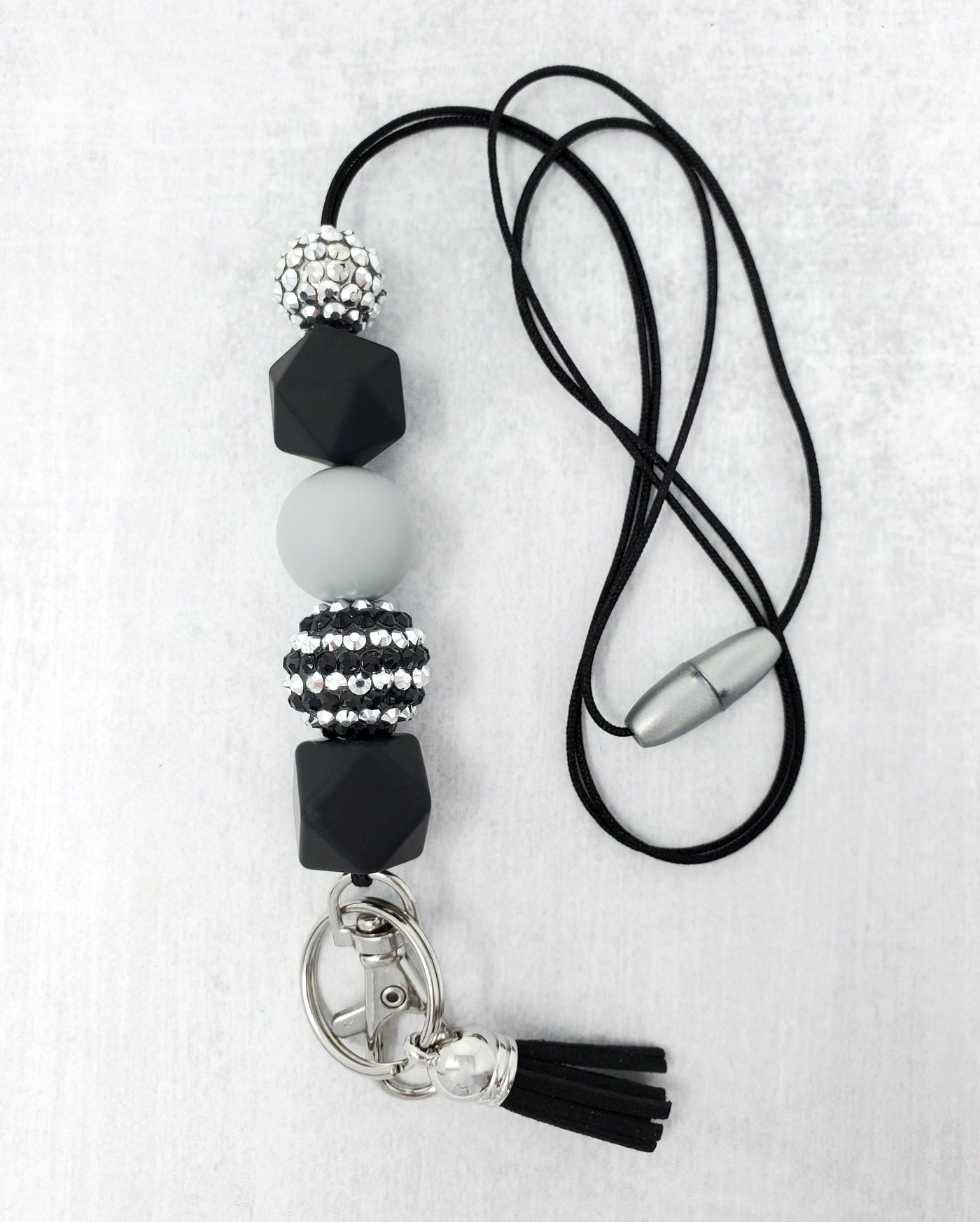 Black and Silver Sparkle Silicone Lanyard