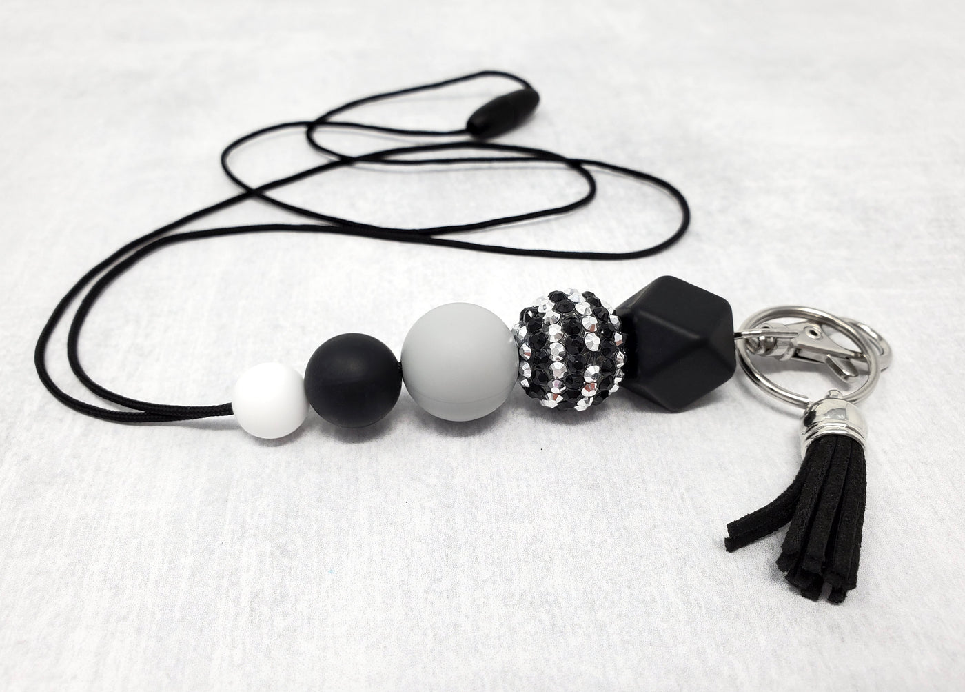 Black, Gray, and White Silicone Lanyard