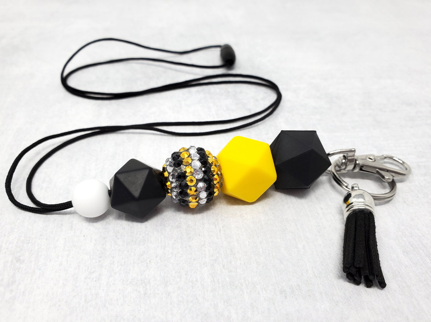 Yellow, Black, and White Silicone Lanyard