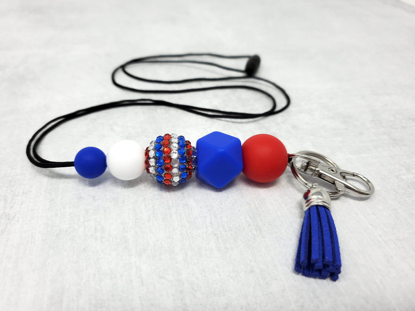 Red, White, and Blue Stripes Silicone Lanyard