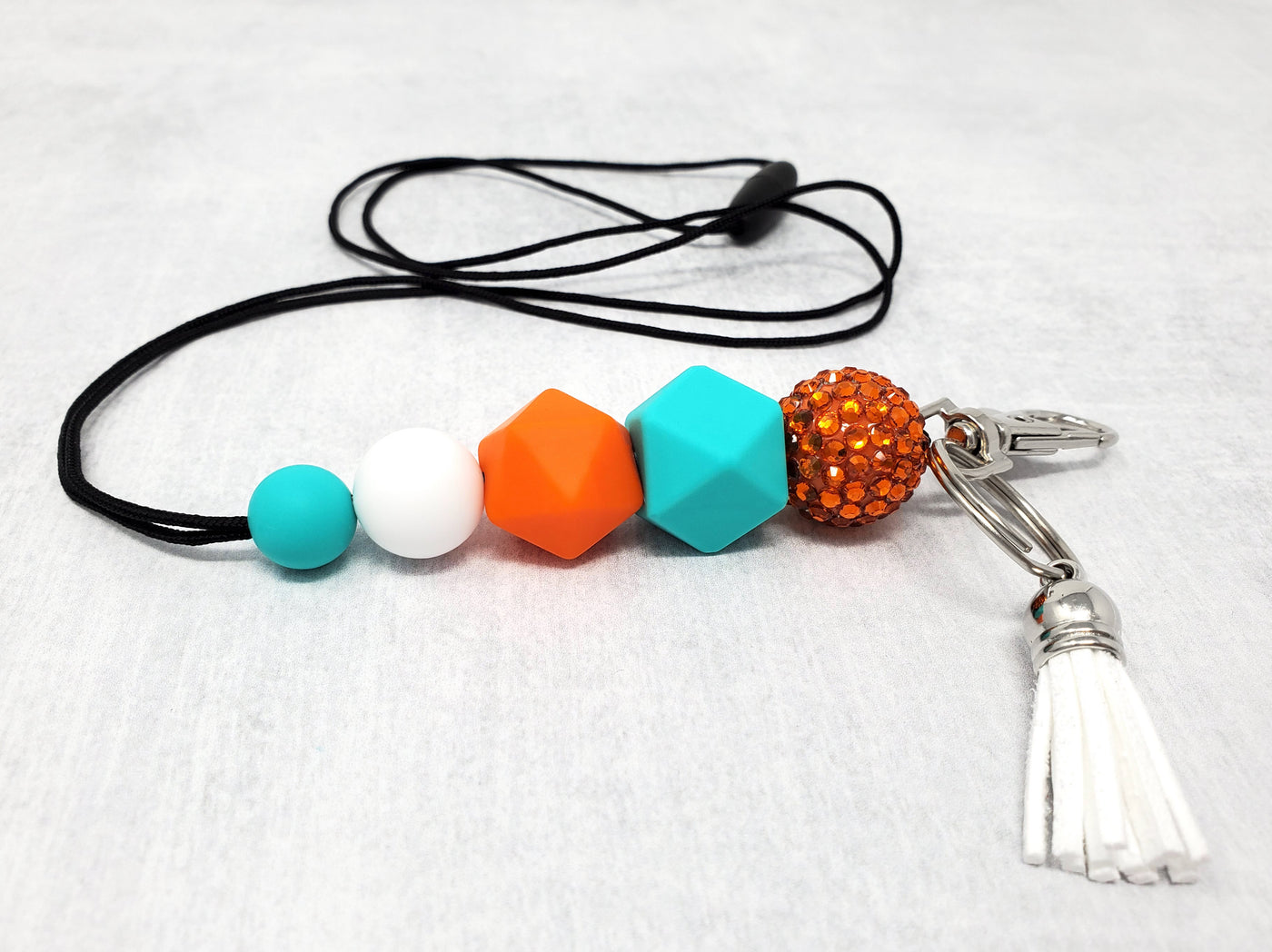 Aqua and Orange Silicone Lanyard