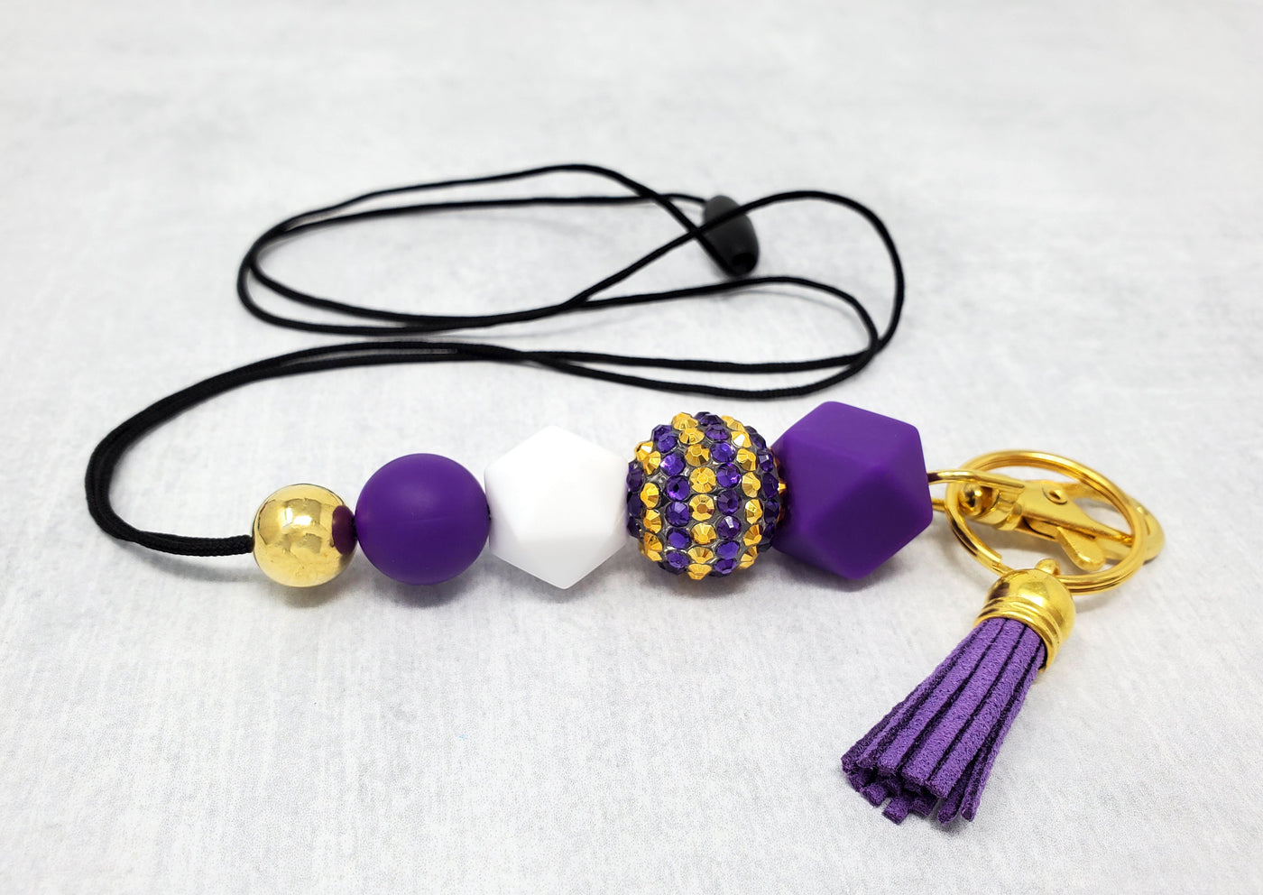 Purple, Gold, and White Silicone Lanyard