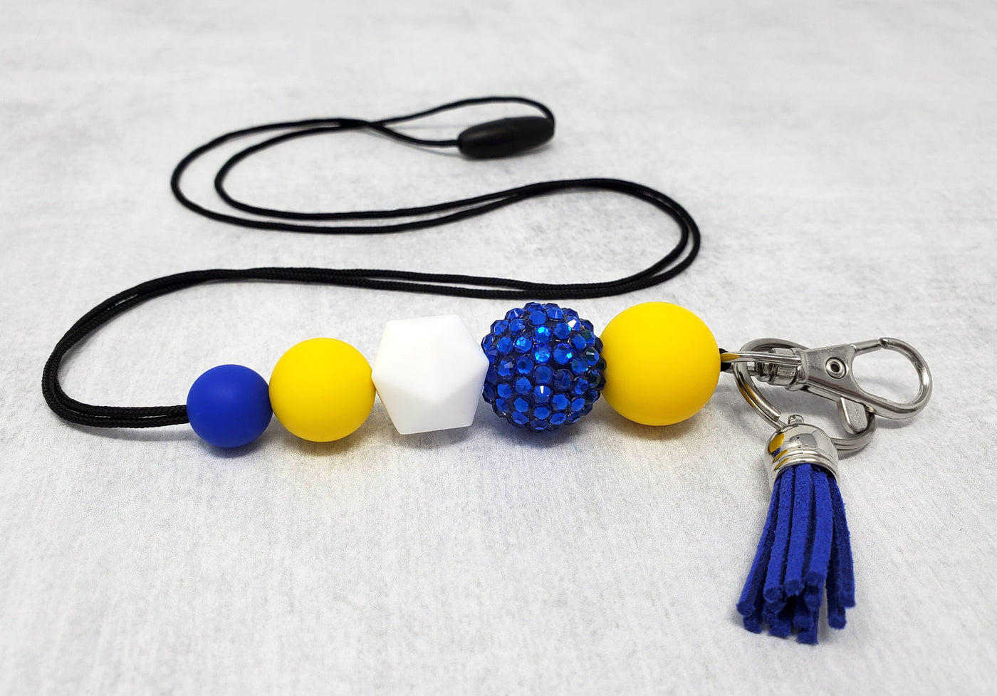 Royal Blue, Yellow, and White Silicone Lanyard