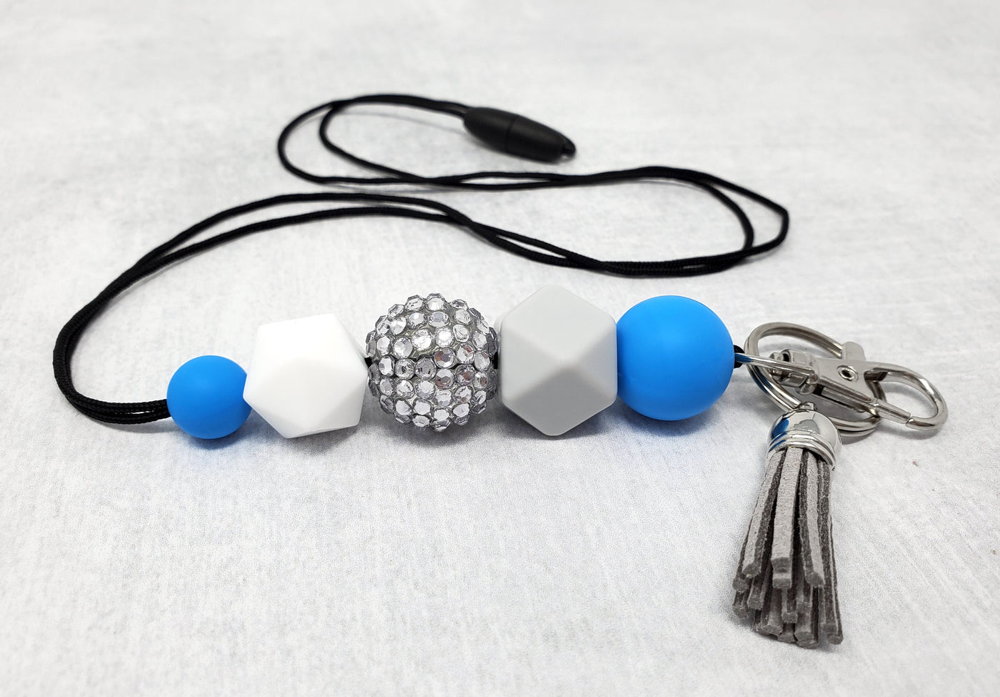 Sky Blue and Silver Silicone Lanyard