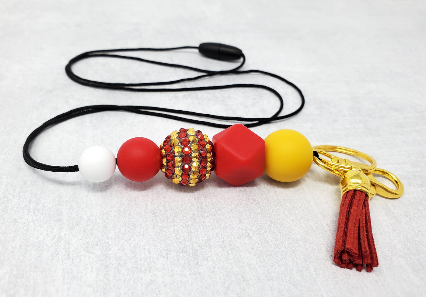 Red, Sunflower, and White Silicone Lanyard