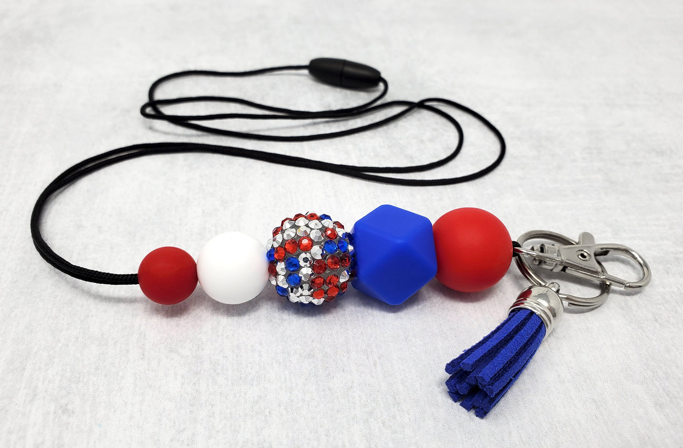 Red, White, and Blue Confetti Silicone Lanyard