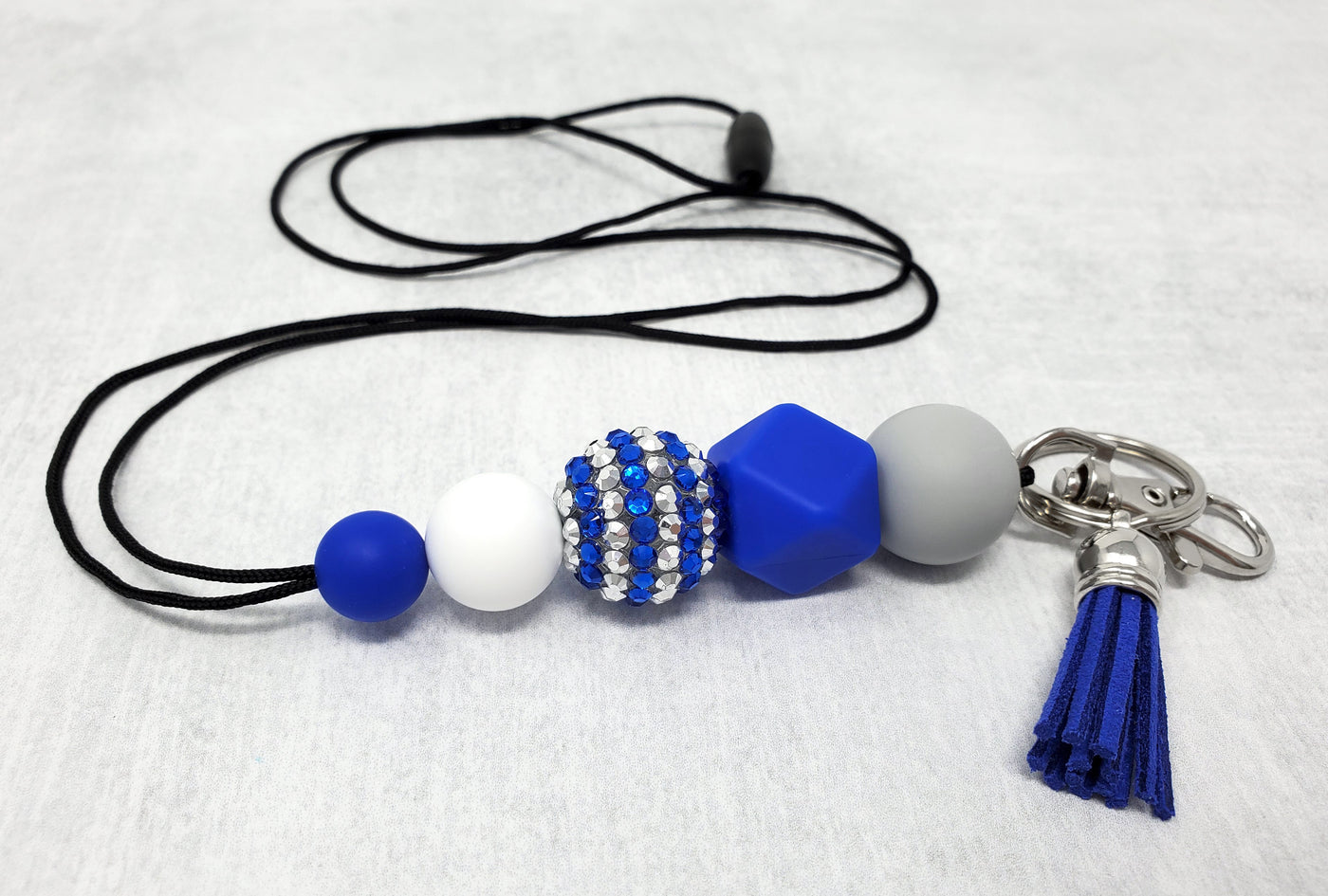 Royal Blue, White, and Gray Silicone Lanyard