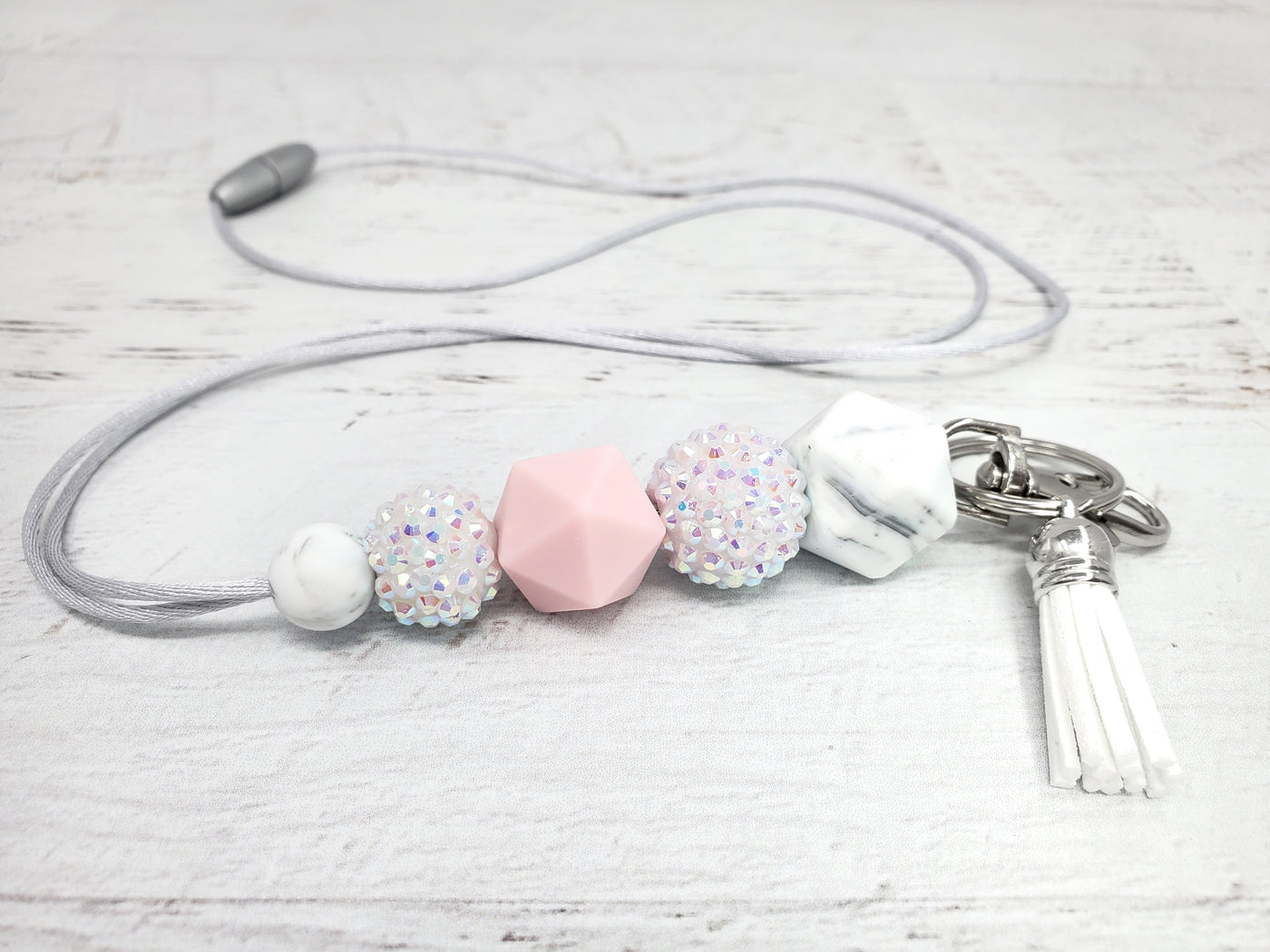 Pink and White Sparkle Silicone Lanyard