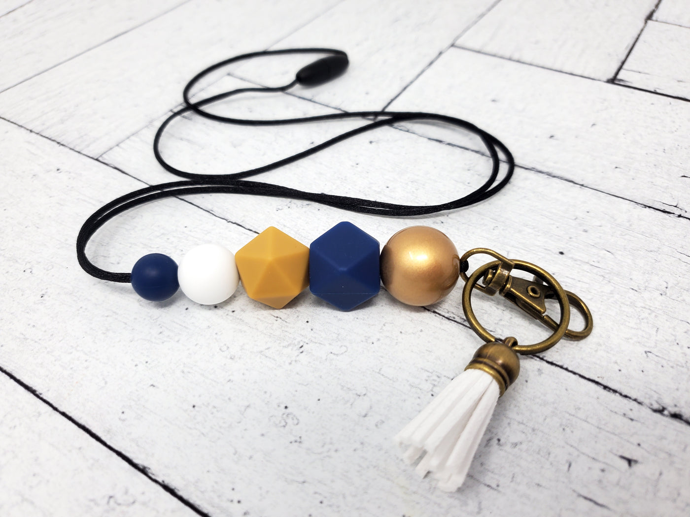 Navy, Gold, and White Silicone Lanyard