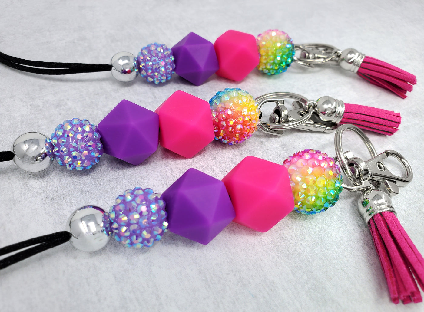 Bright Rainbow Rhinestone & Silicone Lanyard