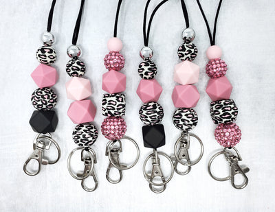 Pink Leopard Silicone Lanyard