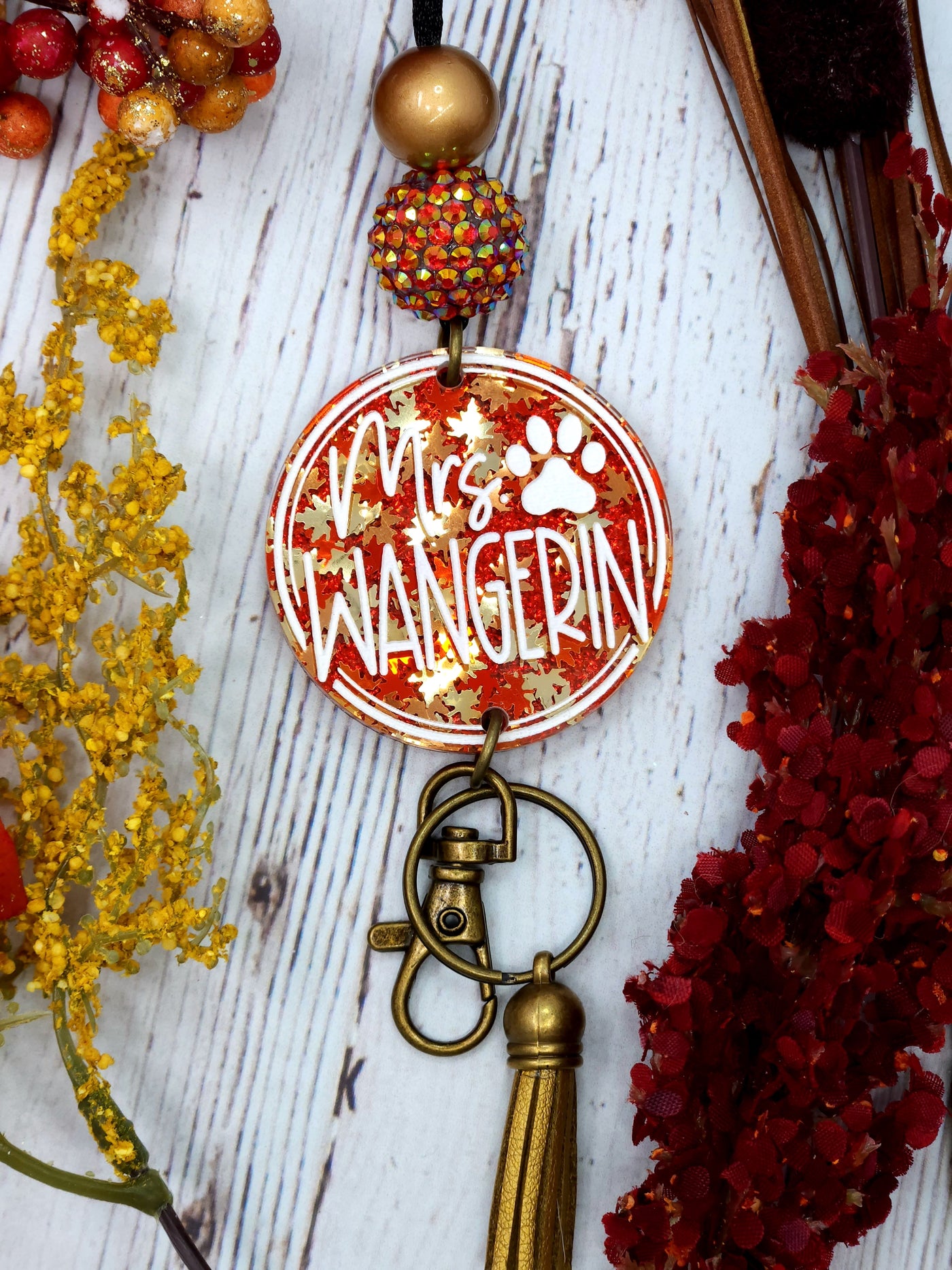 Personalized Fall Leaves Lanyard