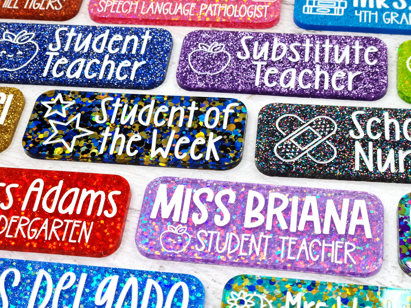 Engraved Glitter Name Tag