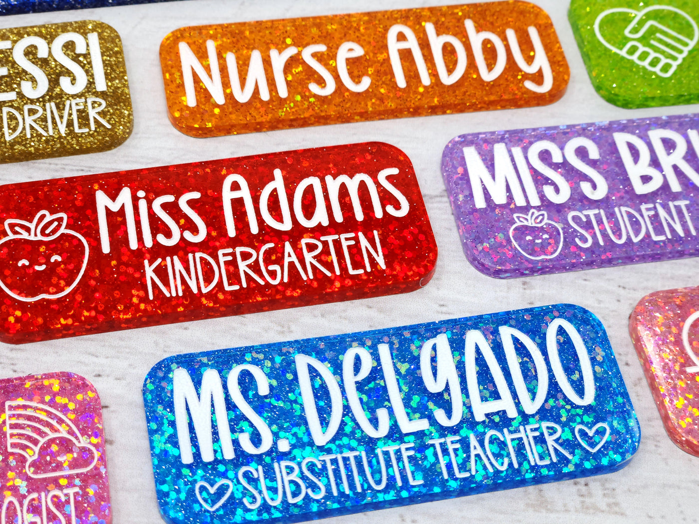 Engraved Glitter Name Tag