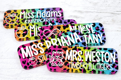 Engraved Rainbow Leopard Name Tag