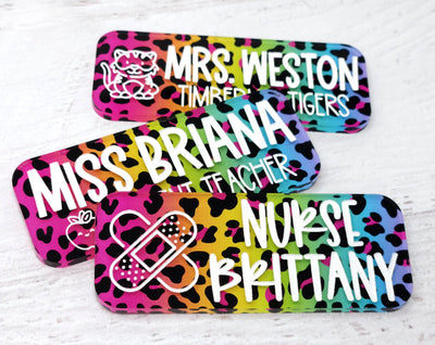 Engraved Rainbow Leopard Name Tag