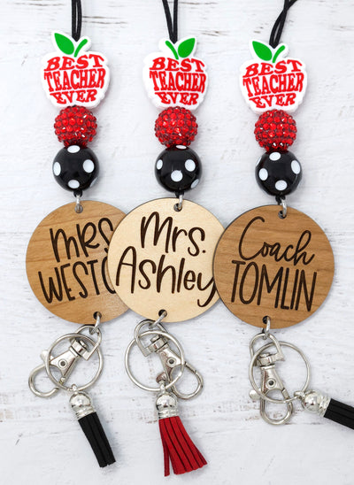 Personalized Best Teacher Ever Wood Engraved Teacher Lanyard