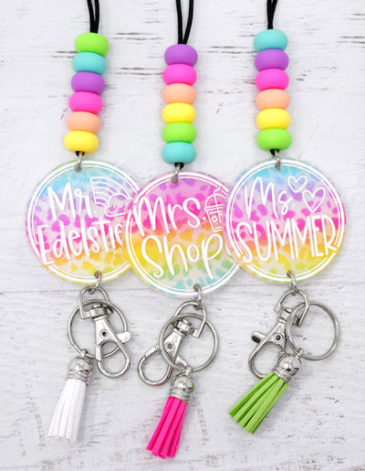 Rainbow Leopard Shimmer Acrylic Lanyard