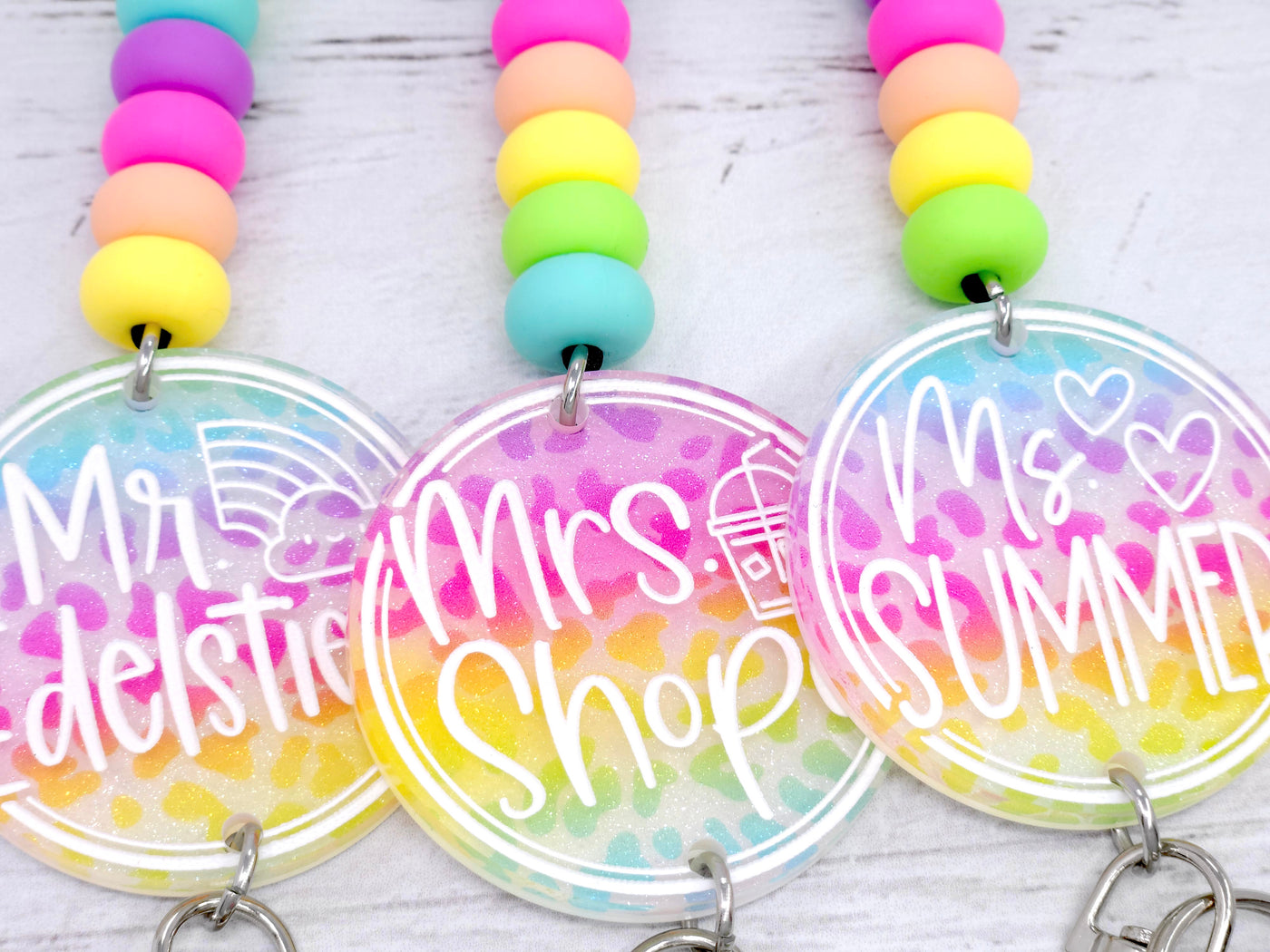 Rainbow Leopard Shimmer Acrylic Lanyard