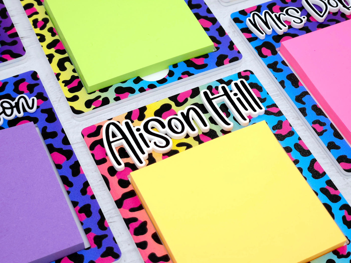 Bold Rainbow Leopard Sticky Note Holder