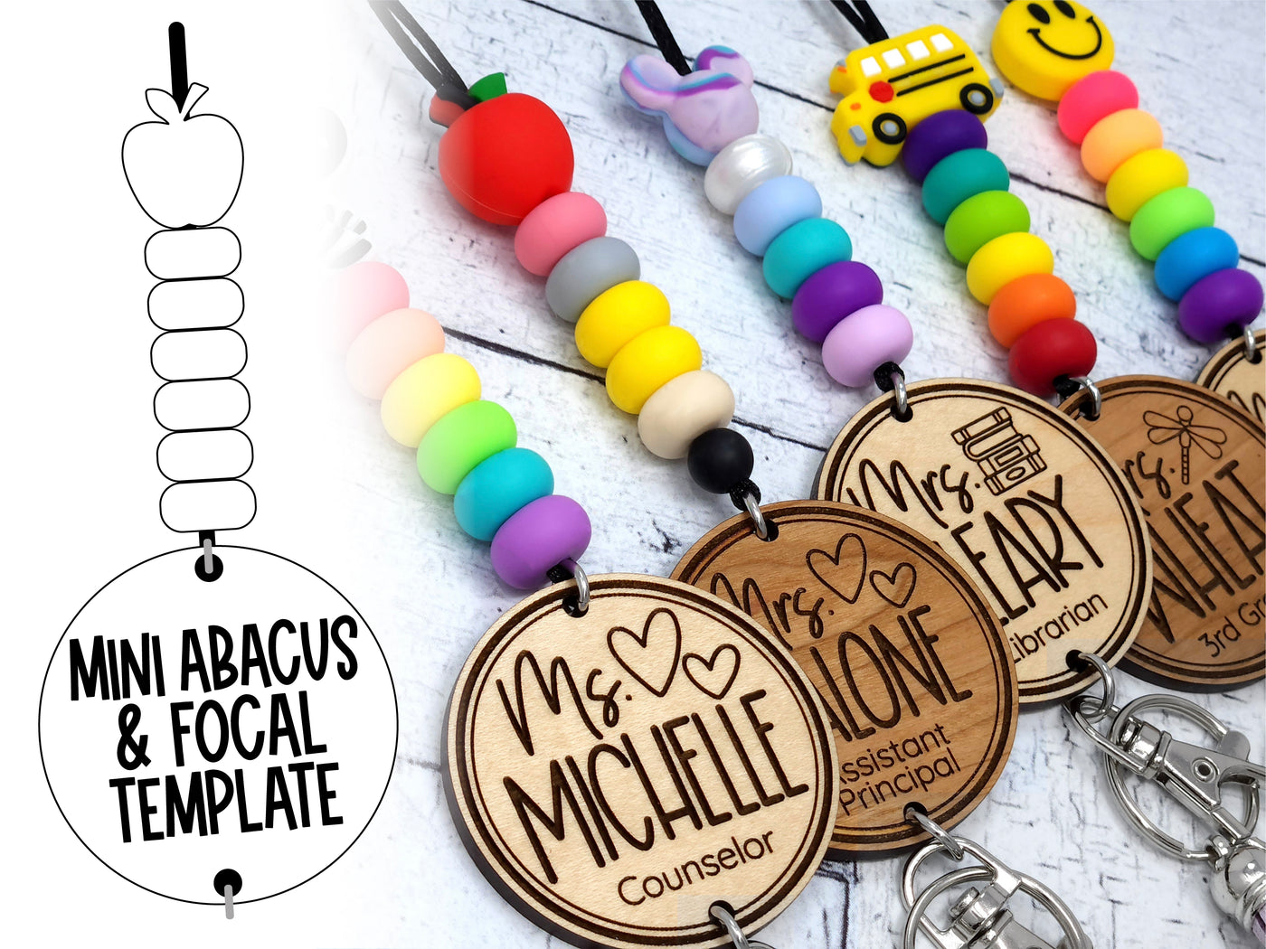 Custom Mini-Abacus & Focal Wood Engraved Lanyard