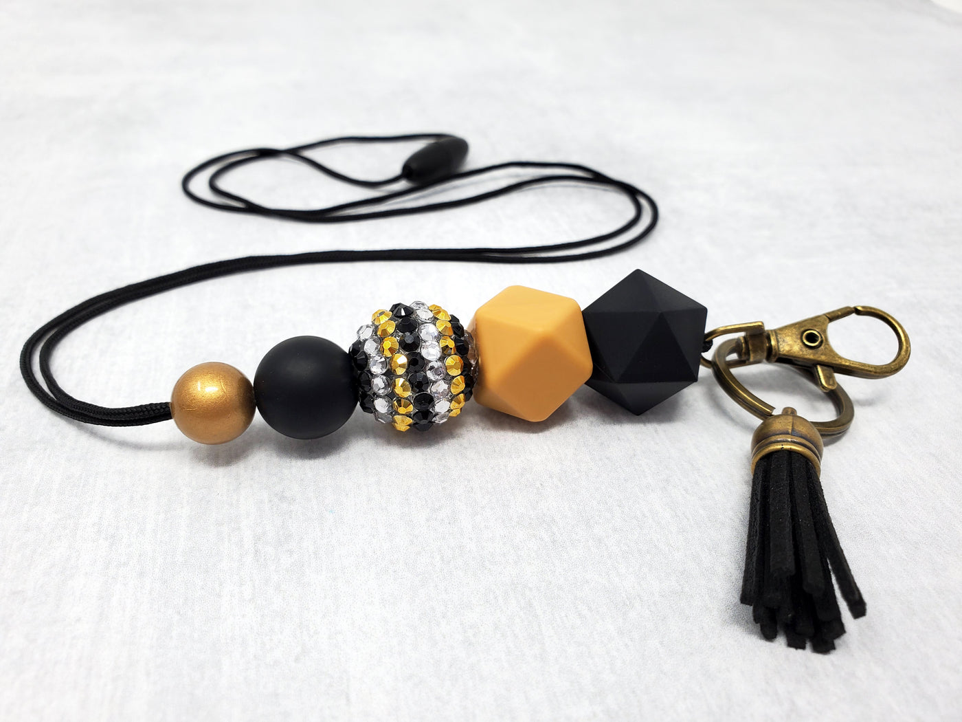 Black and Antique Gold Silicone Lanyard